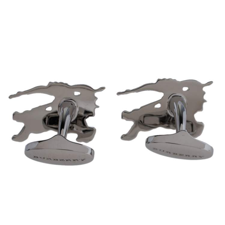 Pre Owned Burberry Equestrian Knight Silver Tone Cufflinks 