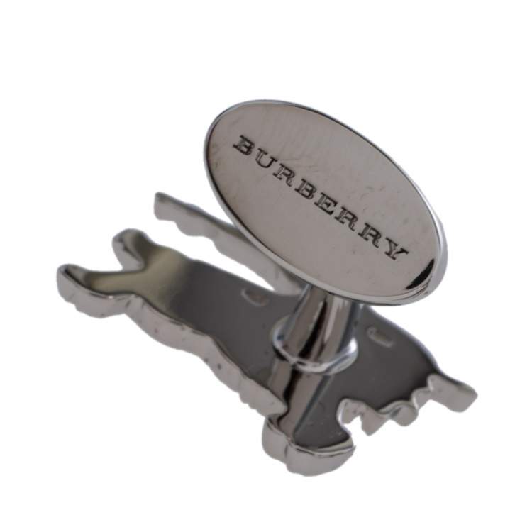 Pre Owned Burberry Equestrian Knight Silver Tone Cufflinks 