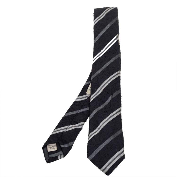 Burberry Black Diagonal Striped Textured Silk Tie Burberry | TLC