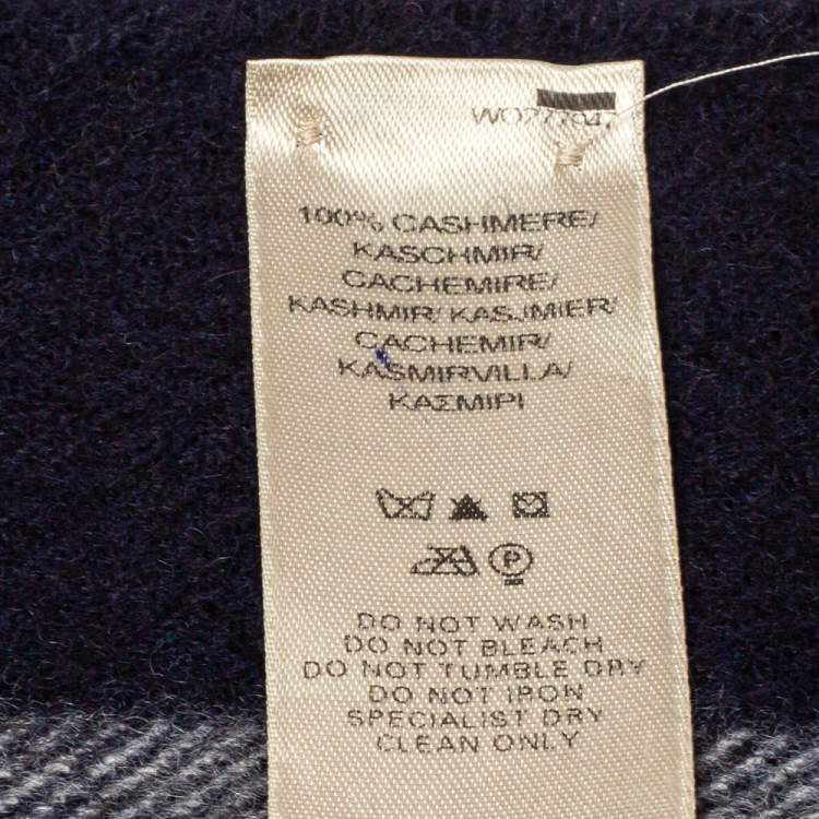 Pre Owned Burberry Navy Blue Classic Checkered Cashmere Fringed Stole