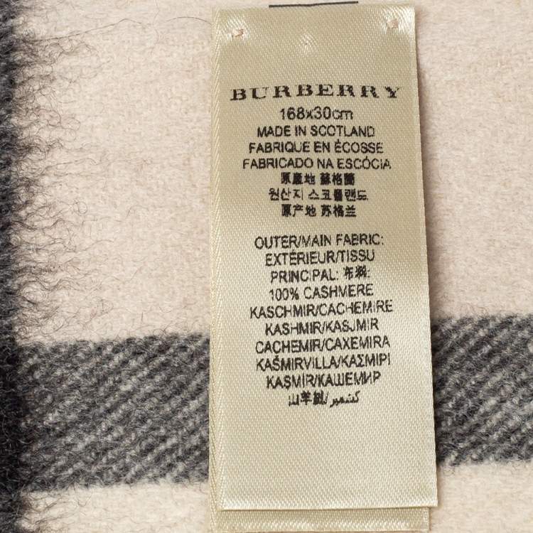 Pre Owned Burberry Beige Classic Checkered Cashmere Fringed Stole