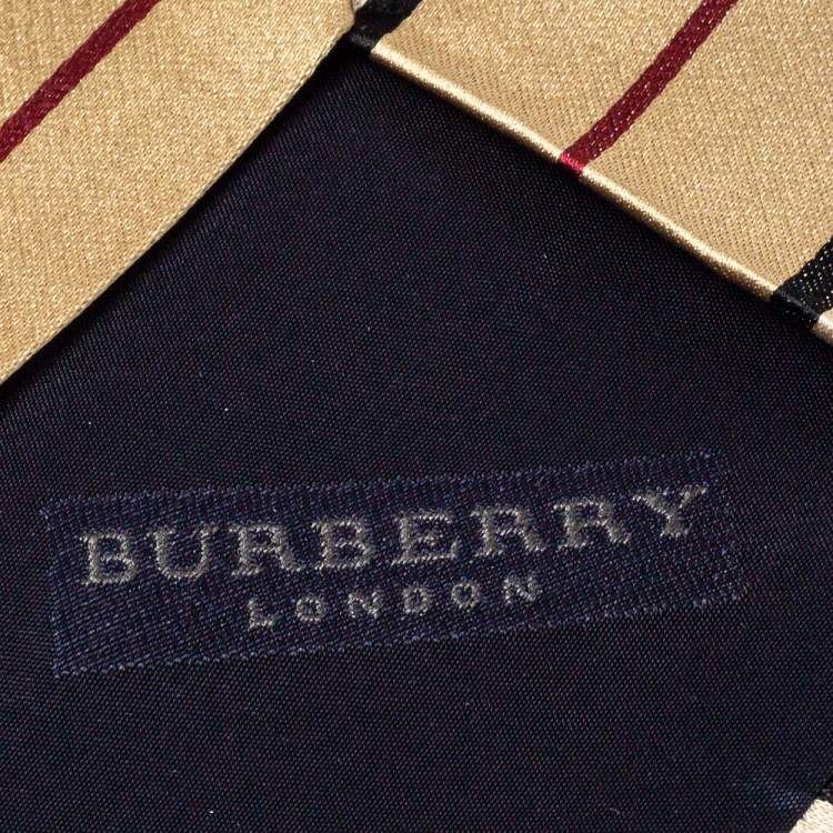 Pre Owned Burberry Vintage Diagonal Striped Satin Silk Traditional Tie