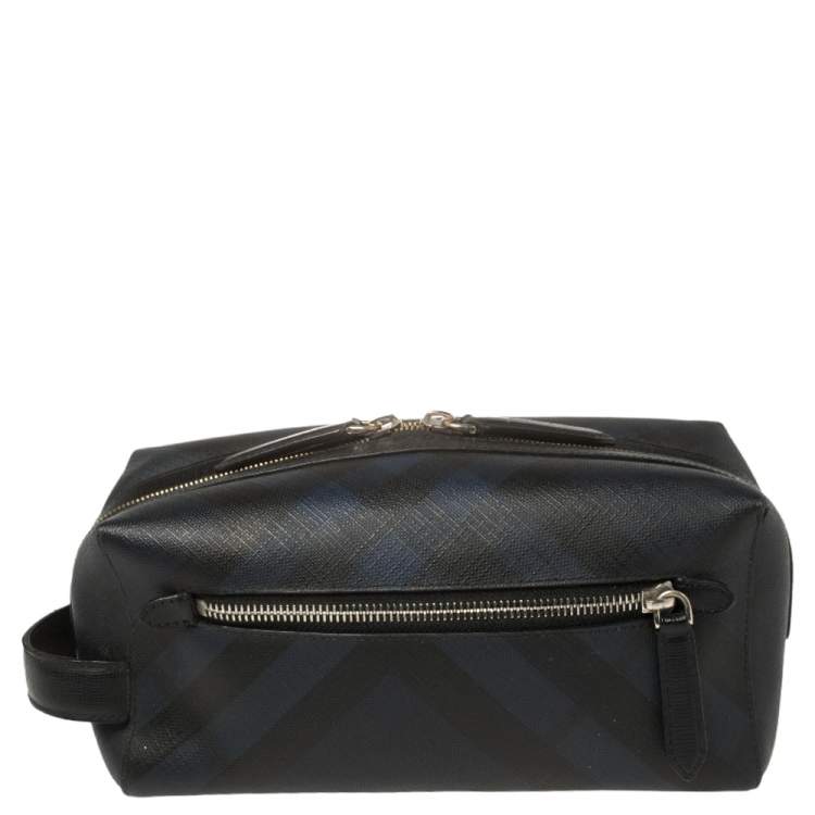 Pre Owned Burberry London Check Coated Canvas And Leather Travel Pouch