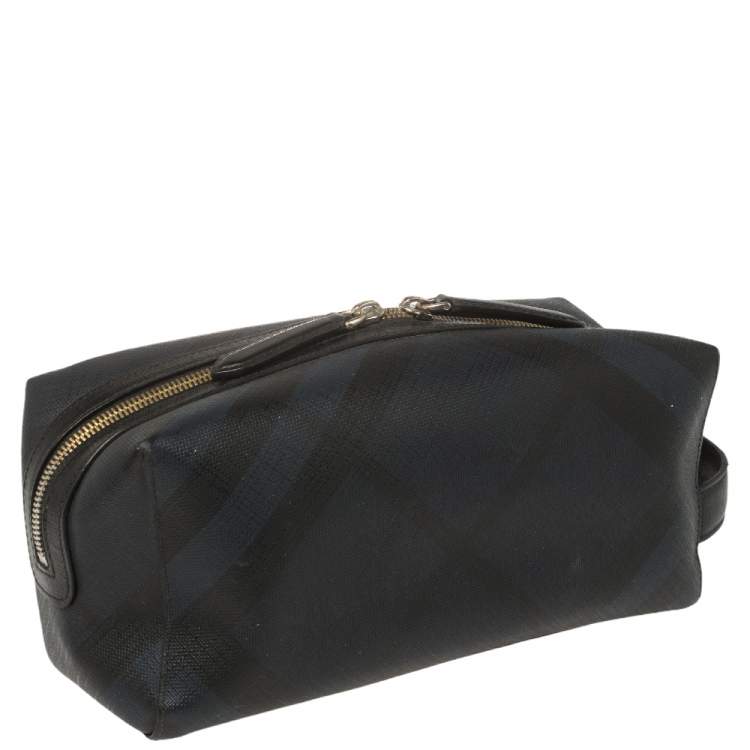 Pre Owned Burberry London Check Coated Canvas And Leather Travel Pouch