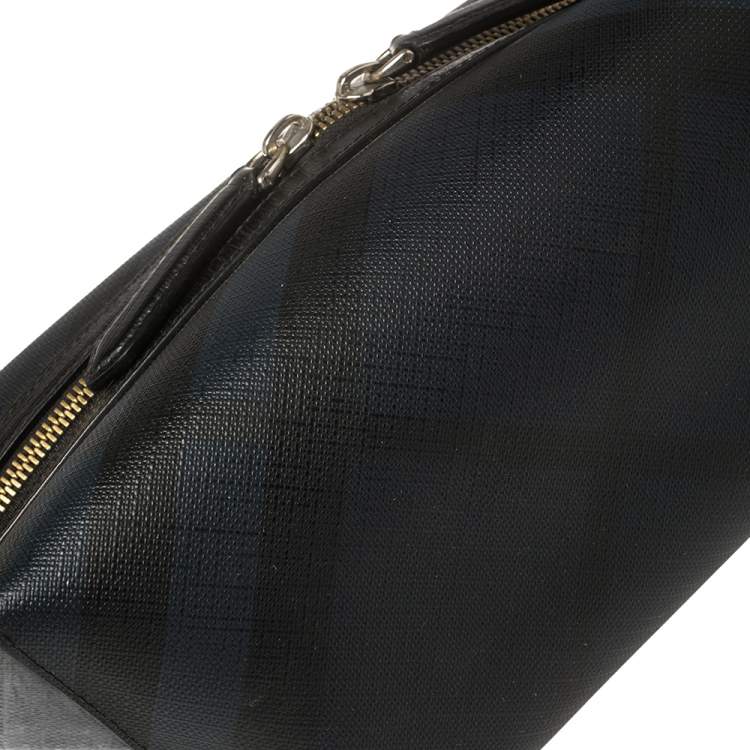 Pre Owned Burberry London Check Coated Canvas And Leather Travel Pouch