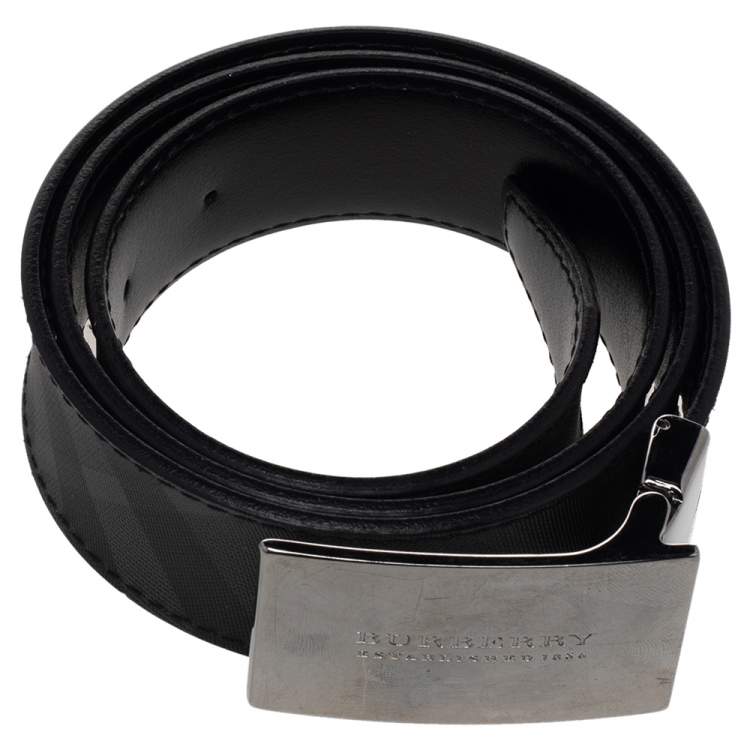 Pre Owned Burberry Black Beat Check PVC Belt 85CM