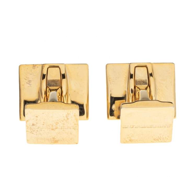 Pre Owned Burberry Gold Tone Check Patterned Cufflinks