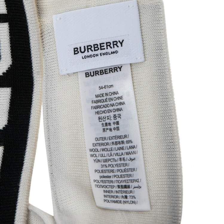 Pre Owned Burberry Monochrome Logo Intarsia Knit Wool Headband