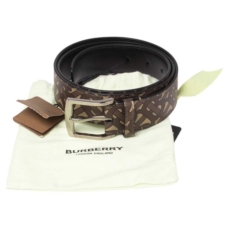 Pre Owned Burberry Beige/Brown TB-Print Coated Canvas Buckle Belt 95CM