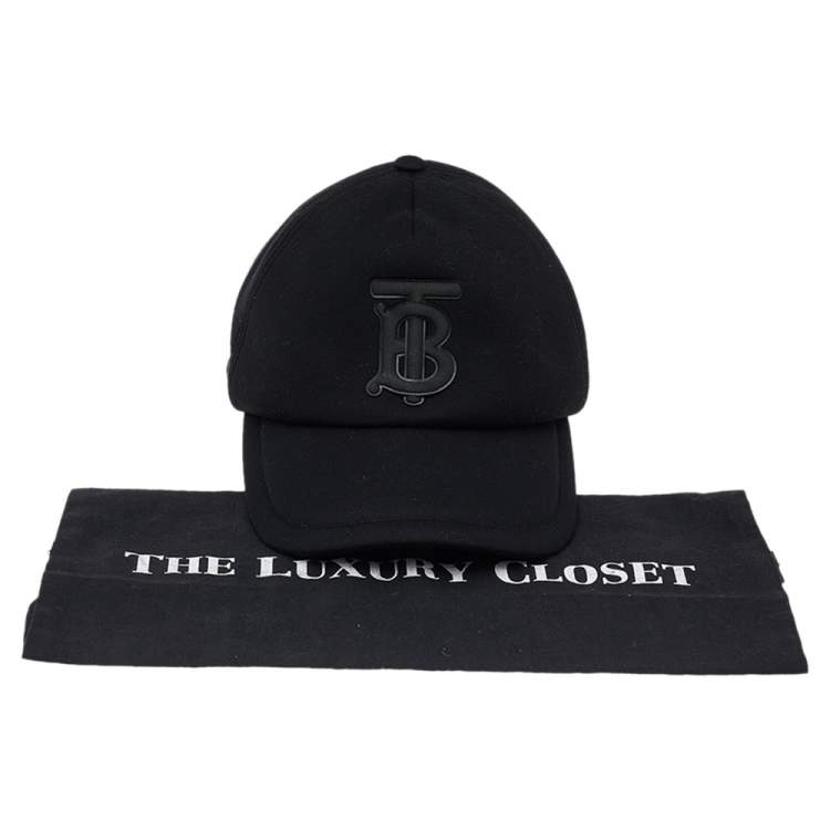 Pre Owned Burberry Black TB Monogram Detail Modal And Leather Trucker Cap M