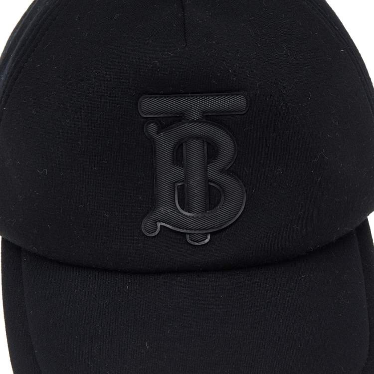 Pre Owned Burberry Black TB Monogram Detail Modal And Leather Trucker Cap M