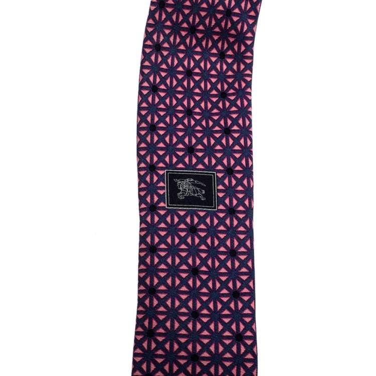 Pre Owned Burberry Pink & Navy Blue Patterned Silk Tie