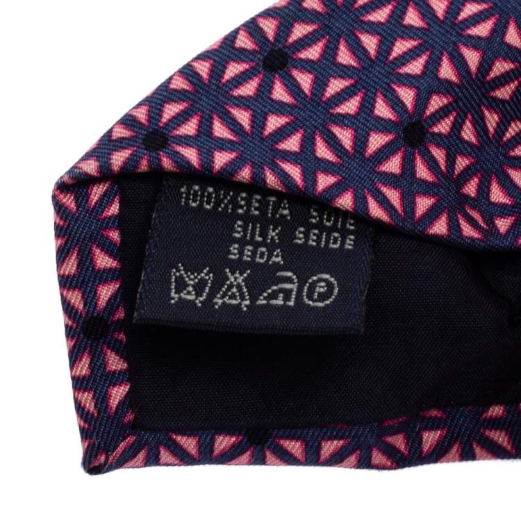 Pre Owned Burberry Pink & Navy Blue Patterned Silk Tie