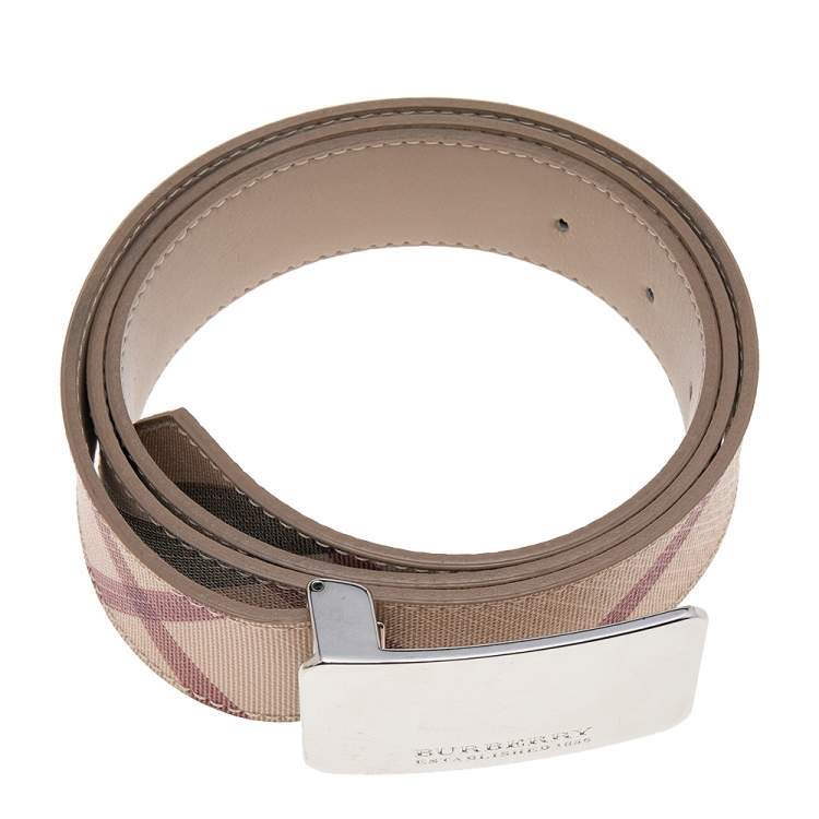 Pre Owned Burberry Beige Novacheck Coated Canvas Logo Plaque Belt 100 CM