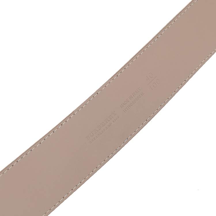 Pre Owned Burberry Beige Novacheck Coated Canvas Logo Plaque Belt 100 CM