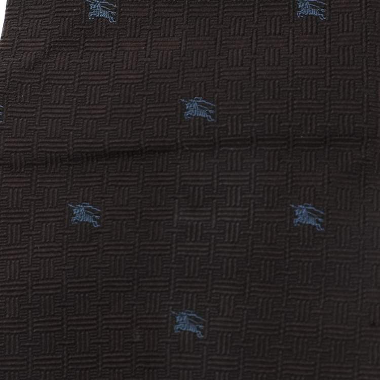 Pre Owned Burberry Brown Logo Pattern Jacquard Silk Tie