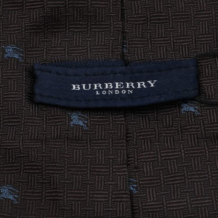 Pre Owned Burberry Brown Logo Pattern Jacquard Silk Tie