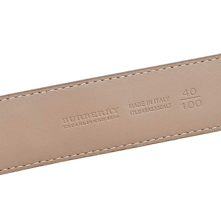 Pre Owned Burberry Beige Novacheck Coated Canvas Logo Plaque Belt 100 CM
