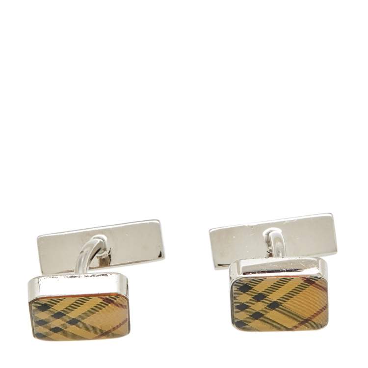 Pre Owned Burberry Iconic Classic Nova Palladium Plated Metal Cufflinks