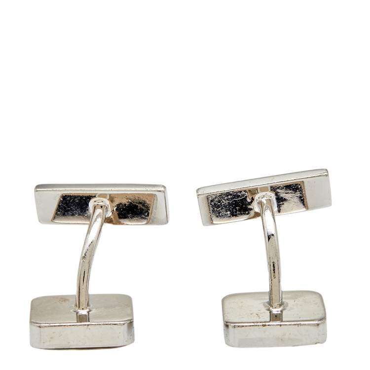 Pre Owned Burberry Iconic Classic Nova Palladium Plated Metal Cufflinks