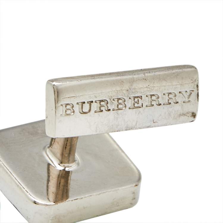 Pre Owned Burberry Iconic Classic Nova Palladium Plated Metal Cufflinks