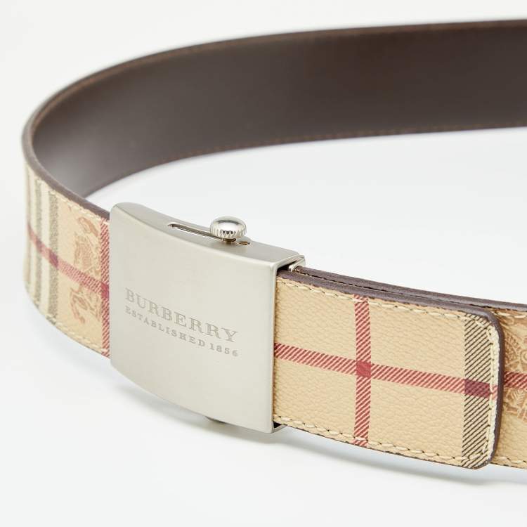 Pre Owned Burberry Beige Haymarket Check Coated Canvas Belt 105 CM