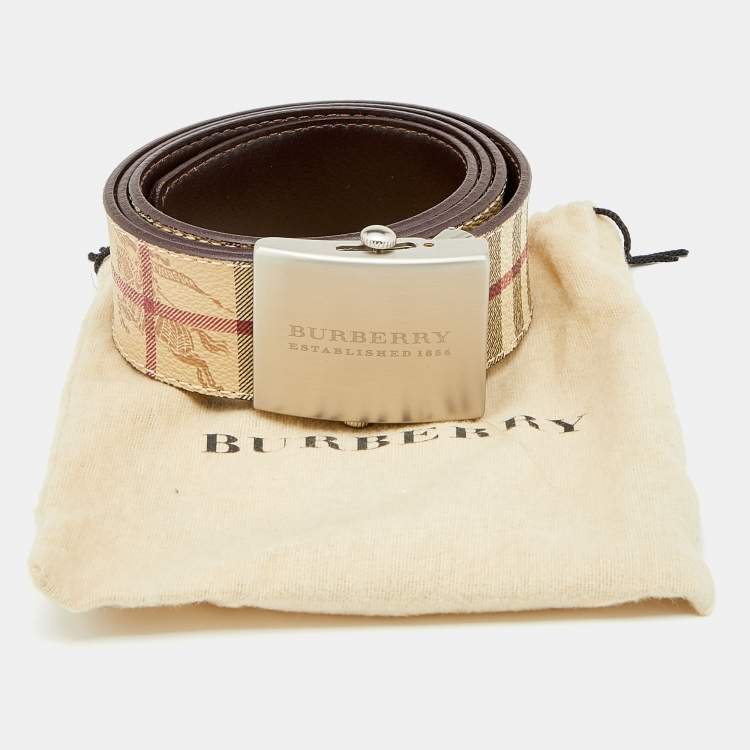 Pre Owned Burberry Beige Haymarket Check Coated Canvas Belt 105 CM