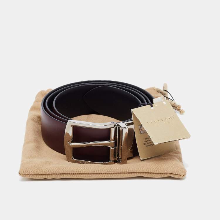 Pre Owned Burberry Burgundy/Black Leather Clarke Reversible Belt 100CM