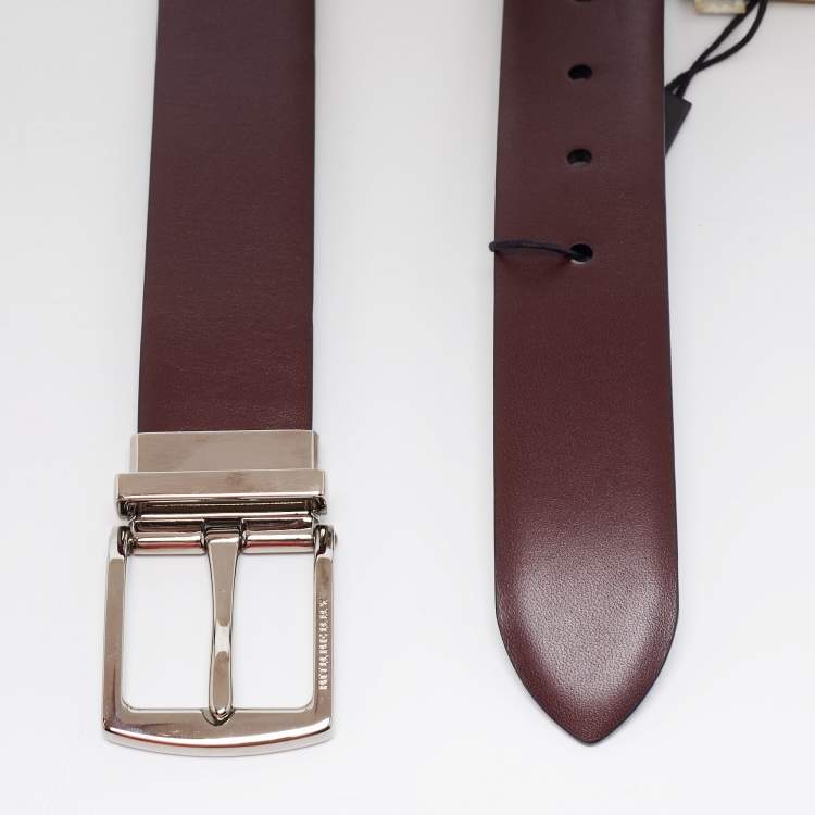 Pre Owned Burberry Burgundy/Black Leather Clarke Reversible Belt 100CM