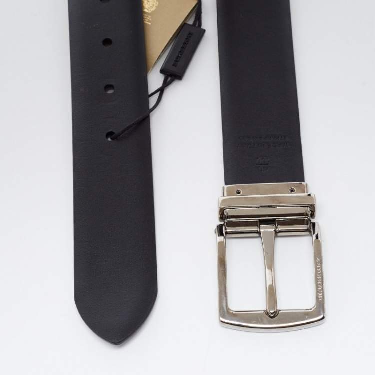 Pre Owned Burberry Burgundy/Black Leather Clarke Reversible Belt 100CM