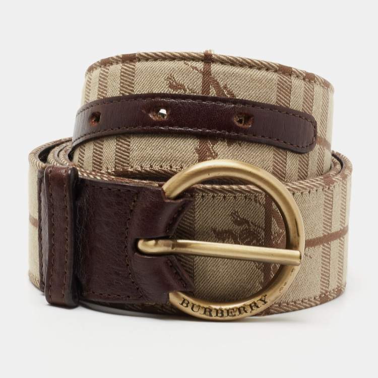 Pre Owned Burberry Beige /Brown Haymarket Check Canvas and Leather Belt 100CM