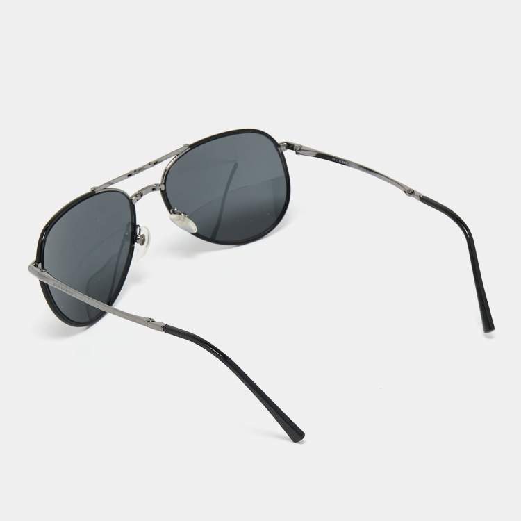 Pre Owned Burberry Gunmetal Tone/Dark Grey B 3091-J Folding Pilot Sunglasses