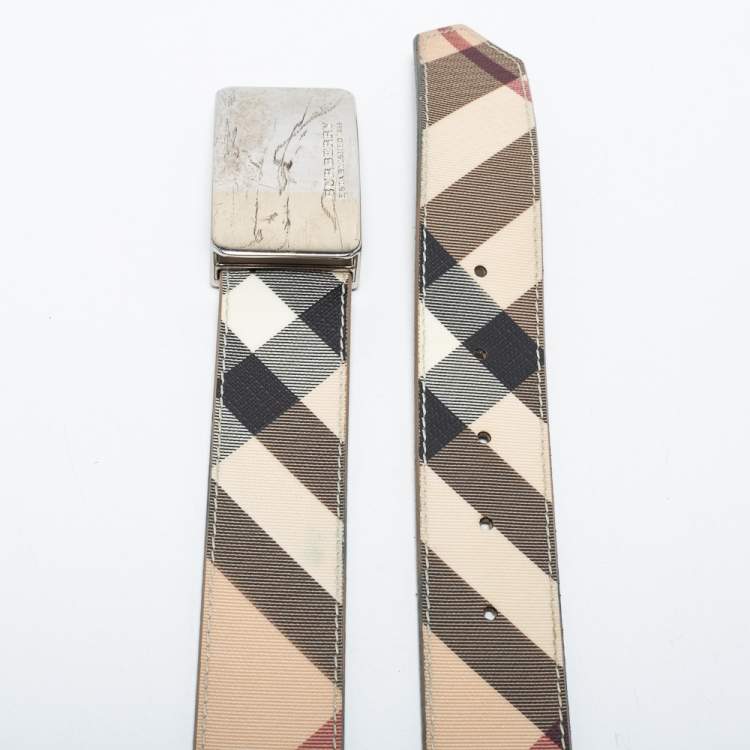 Pre Owned Burberry Beige Nova Check Coated Canvas Buckle Belt 100CM