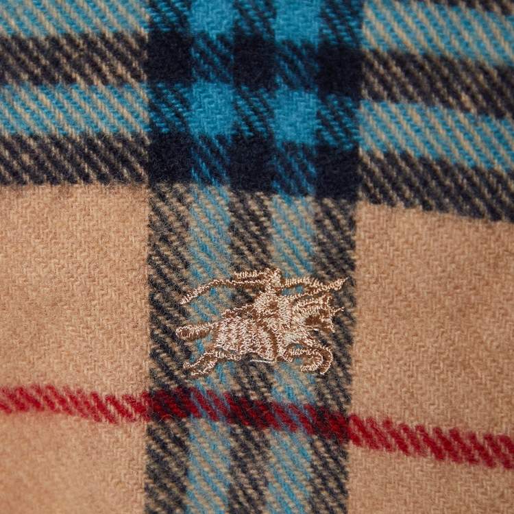 Pre Owned Burberry Beige & Blue Nova Check Wool & Cashmere Stole
