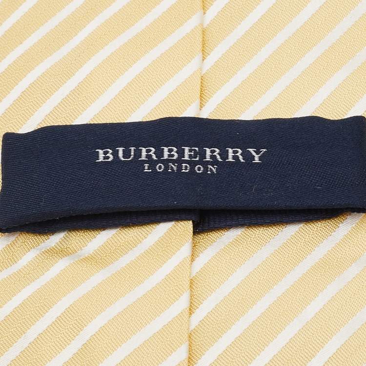 Pre Owned Burberry Yellow Striped Silk Traditional Tie