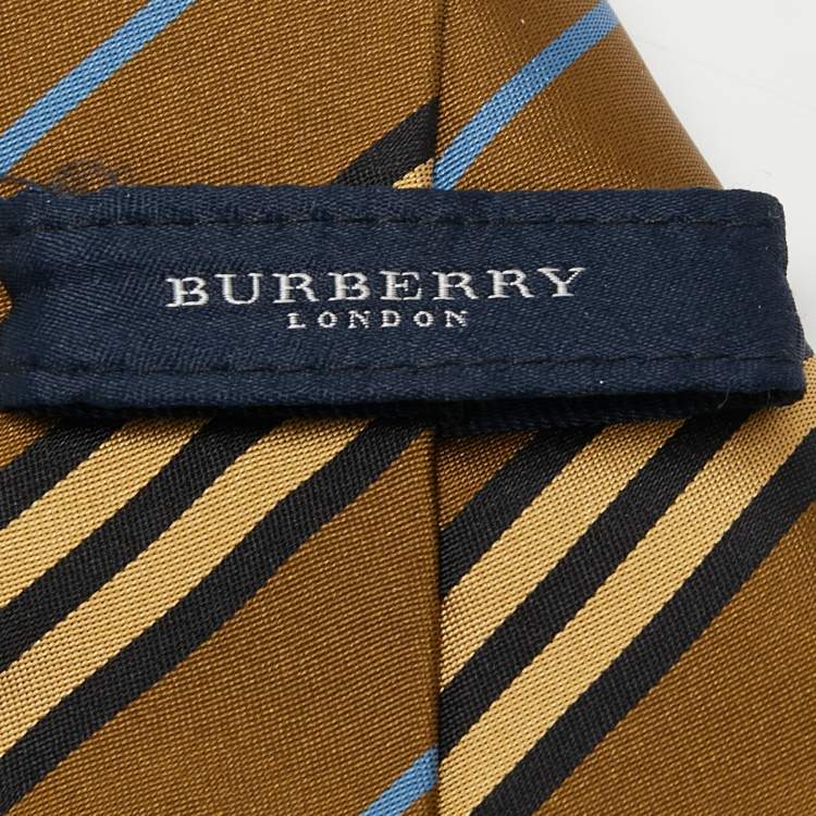 Pre Owned Burberry Brown Diagonal Striped Silk Traditional Tie