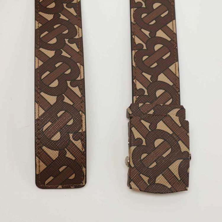 Pre Owned Burberry Brown TB Monogram Coated Canvas Buckle Belt 90CM