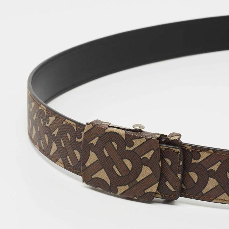 Pre Owned Burberry Brown TB Monogram Coated Canvas Buckle Belt 90CM