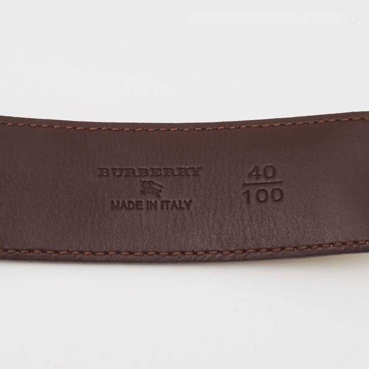 Pre Owned  Burberry Beige Haymarket Check Coated Canvas Logo Plaque Cut to Size Belt 100CM