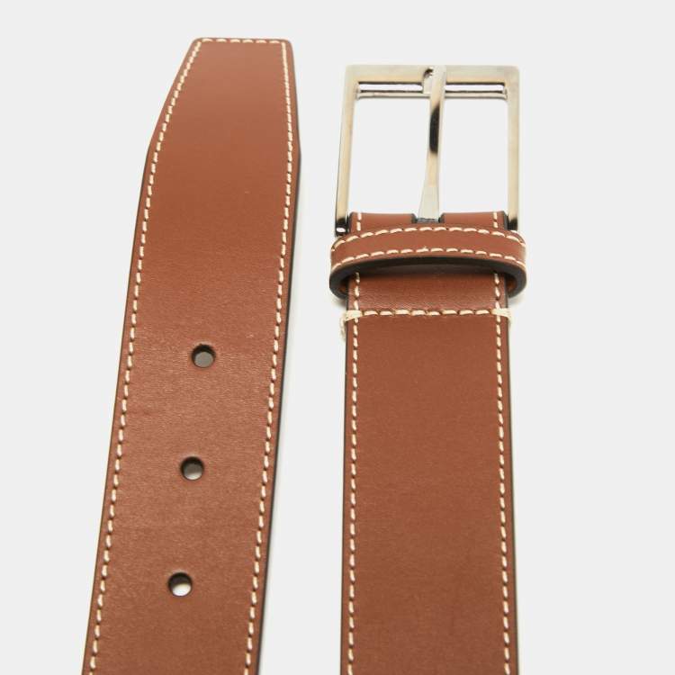 Pre Owned Burberry Tan Leather Buckle Belt 90CM