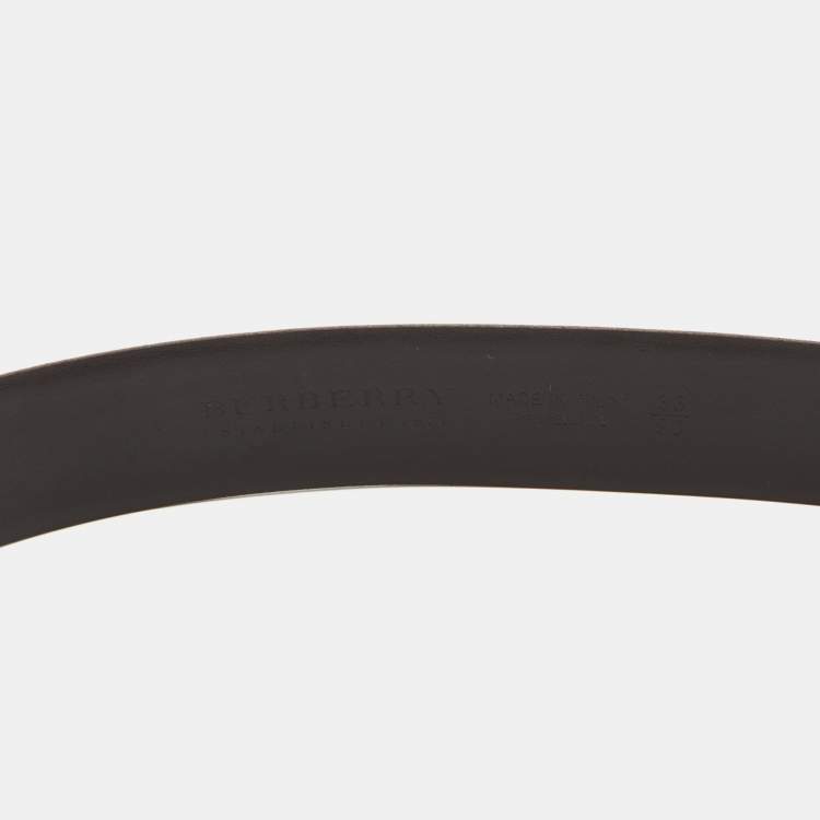 Pre Owned Burberry Dark Brown Leather Logo Plague Waist Belt 90 CM
