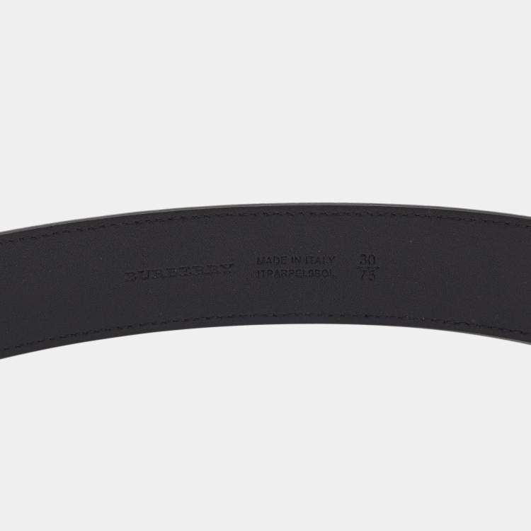 Pre Owned Burberry Black Charcoal Check Coated Canvas Logo Plague Belt 75CM