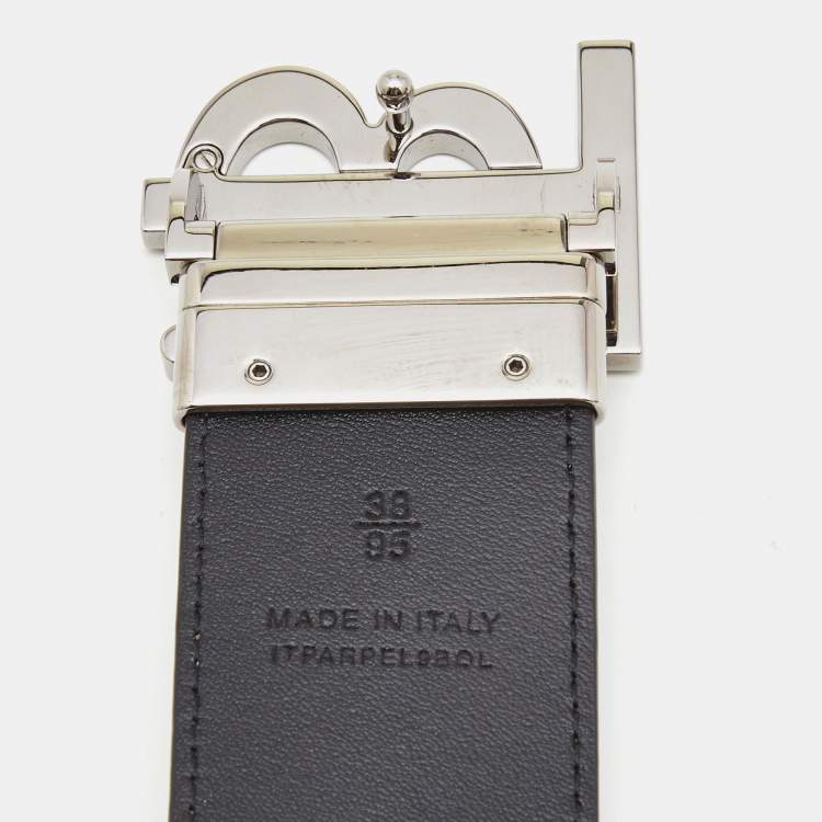 Pre Owned Burberry Beige/Black Housecheck Coated Canvas and Leather TB Logo Reversible Belt 95CM