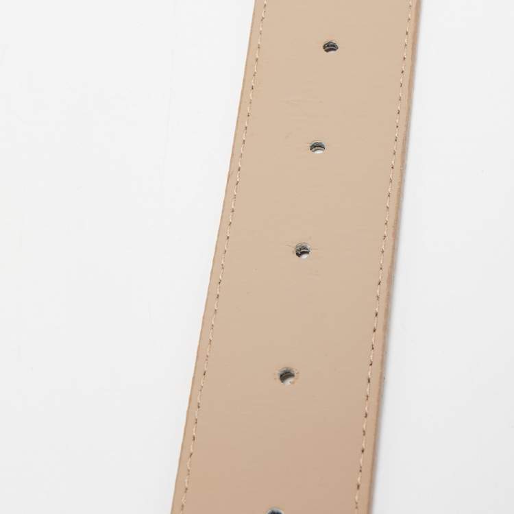 Pre Owned Burberry Beige Haymarket Check Coated Canvas Logo Plaque Belt 100CM
