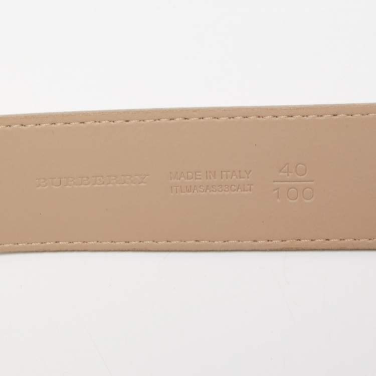 Pre Owned Burberry Beige Haymarket Check Coated Canvas Logo Plaque Belt 100CM