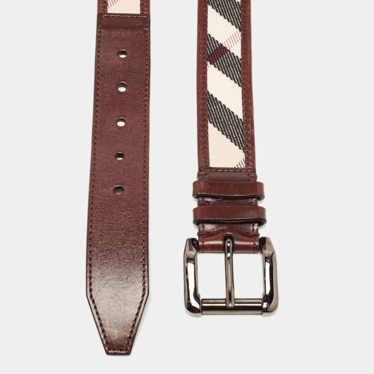 Pre Owned Burberry Brown House Check Canvas and Leather Buckle Belt 90CM
