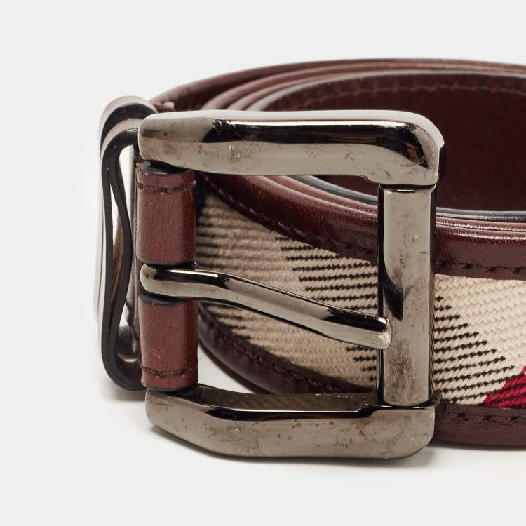 Pre Owned Burberry Brown House Check Canvas and Leather Buckle Belt 90CM