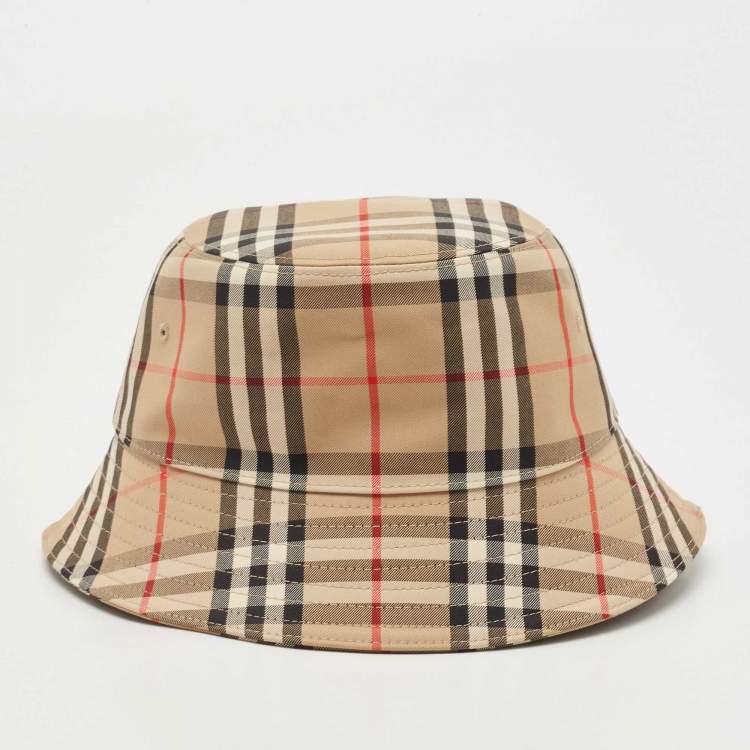 Pre Owned Burberry Beige Vintage Check Cotton Bucket Hat S