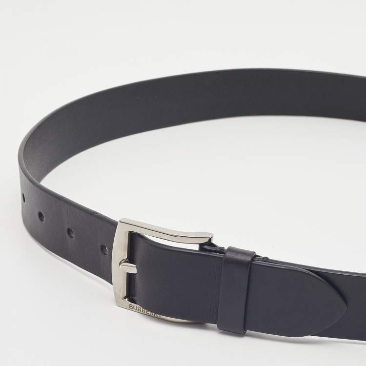 Pre Owned Burberry Black Leather Buckle Belt 90CM