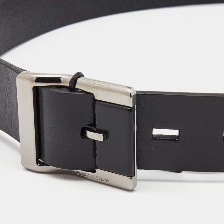 Pre Owned Burberry Black Leather Buckle Belt 80CM